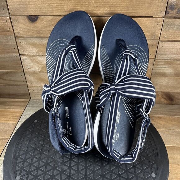 Clarks Cloudsteppers Womens Size 9 Open Toe Fabric Sandals Arla Nichole Striped - Picture 5 of 10